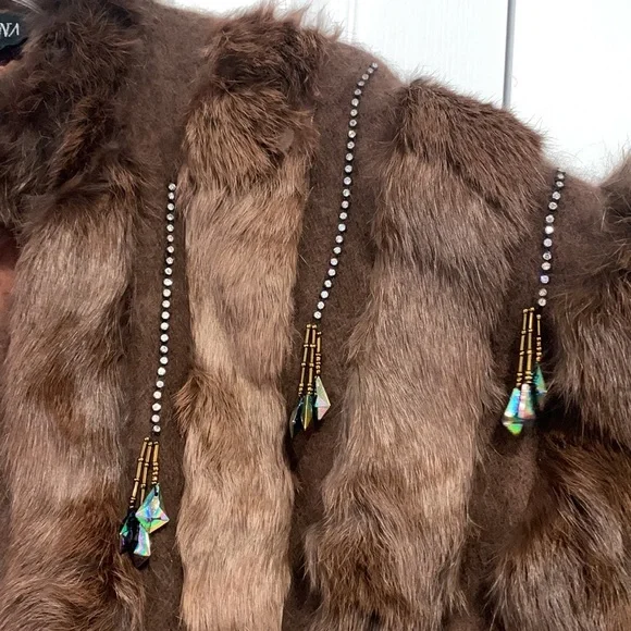 Angora Rabbit Fur Hair Vintage Genuine Embellished Rhinestone Jacket Size Large - Picture 4 of 14